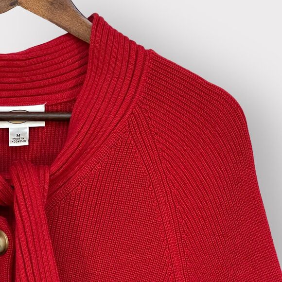 Talbots 1-Button Cardigan Sweater Women M Red‎ Long Sleeve Tie-Neck Knit Cotton - Picture 5 of 14
